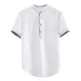 2019 Summer Men Baggy Solid Cotton Linen Short Sleeve Button Plus Size Shirt Tops Blouse M-3XL hawaiian camisa masculina