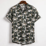 Men Linen Short Sleeve Shirt Summer Floral Loose Baggy Casual Hawaii Holiday Beach Shirts Tee Tops Buttons Blouse National Style