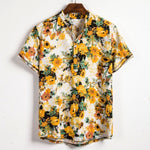 Men Linen Short Sleeve Shirt Summer Floral Loose Baggy Casual Hawaii Holiday Beach Shirts Tee Tops Buttons Blouse National Style