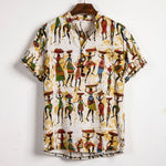 Men Linen Short Sleeve Shirt Summer Floral Loose Baggy Casual Hawaii Holiday Beach Shirts Tee Tops Buttons Blouse National Style