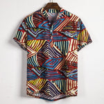 Men Linen Short Sleeve Shirt Summer Floral Loose Baggy Casual Hawaii Holiday Beach Shirts Tee Tops Buttons Blouse National Style