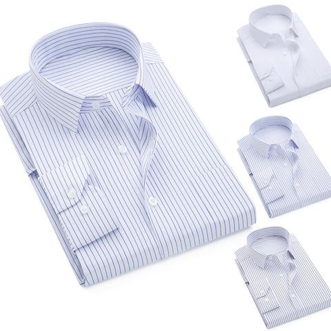 Men Solid Color Long Sleeve Vertical Stripes Print Plus Size Buttons Down Shirt