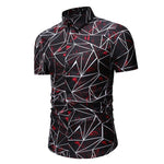 Square Shirts Mens Blouse Men Casual Short Sleeve Plaid Shirt Hawaiian Shirt Men Red blue