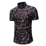 Square Shirts Mens Blouse Men Casual Short Sleeve Plaid Shirt Hawaiian Shirt Men Red blue