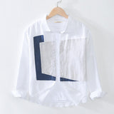 Men Summer Fall Japan Style Turn Down Collar Long Sleeve Geometry Patchwork High Quality Pure Linen Stylish Male Casual Shirts
