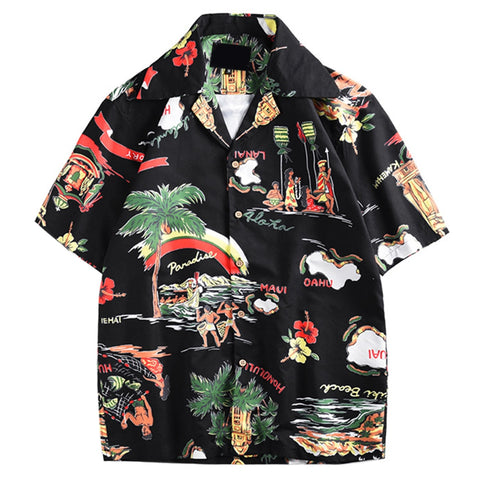 Men Holiday Shirt Men Hawaiian Beach Shirts Summer Short Sleeve Printing Loose Shirts Single-breasted Casual shirt