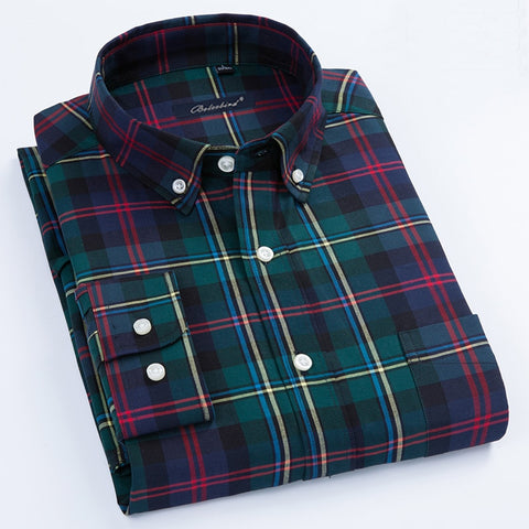2017 New Arrival Men's Long Sleeve Plaid\Stirped Shirt Mens Dress Shirts Brand Casual Fashion Business Style Shirts 100% Cotton