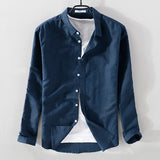 2018 New sky blue shirt men linen solid summer and autumn long sleeve shirt mens cotton square collar shirts male chemise