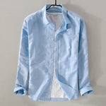 2018 New sky blue shirt men linen solid summer and autumn long sleeve shirt mens cotton square collar shirts male chemise