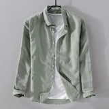 2018 New sky blue shirt men linen solid summer and autumn long sleeve shirt mens cotton square collar shirts male chemise