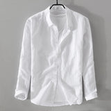 2018 New sky blue shirt men linen solid summer and autumn long sleeve shirt mens cotton square collar shirts male chemise