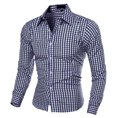 Men's Fashion Casual Lapel Button Down Plaid Long-Sleeved Slim Fit Shirt TopFemmes camisa chemise camicia Mujer Clothes