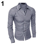 Men's Fashion Casual Lapel Button Down Plaid Long-Sleeved Slim Fit Shirt TopFemmes camisa chemise camicia Mujer Clothes