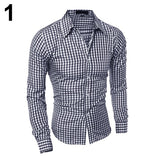 Men's Fashion Casual Lapel Button Down Plaid Long-Sleeved Slim Fit Shirt TopFemmes camisa chemise camicia Mujer Clothes