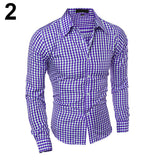Men's Fashion Casual Lapel Button Down Plaid Long-Sleeved Slim Fit Shirt TopFemmes camisa chemise camicia Mujer Clothes