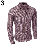 Men's Fashion Casual Lapel Button Down Plaid Long-Sleeved Slim Fit Shirt TopFemmes camisa chemise camicia Mujer Clothes