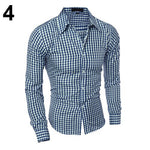 Men's Fashion Casual Lapel Button Down Plaid Long-Sleeved Slim Fit Shirt TopFemmes camisa chemise camicia Mujer Clothes