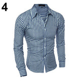 Men's Fashion Casual Lapel Button Down Plaid Long-Sleeved Slim Fit Shirt TopFemmes camisa chemise camicia Mujer Clothes
