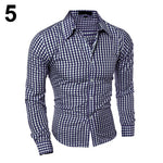 Men's Fashion Casual Lapel Button Down Plaid Long-Sleeved Slim Fit Shirt TopFemmes camisa chemise camicia Mujer Clothes