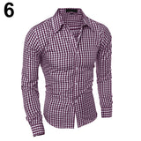 Men's Fashion Casual Lapel Button Down Plaid Long-Sleeved Slim Fit Shirt TopFemmes camisa chemise camicia Mujer Clothes