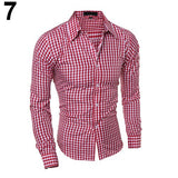 Men's Fashion Casual Lapel Button Down Plaid Long-Sleeved Slim Fit Shirt TopFemmes camisa chemise camicia Mujer Clothes