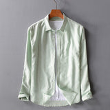 2018 New sky blue shirt men linen solid summer and autumn long sleeve shirt mens cotton square collar shirts male chemise