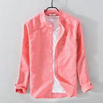 2018 New arrival Suehaiwe's brand Italy solid shirt men long sleeve stand collar pink shirts male cotton and linen shirt mens