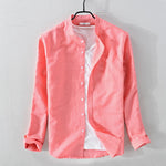 2018 New arrival Suehaiwe's brand Italy solid shirt men long sleeve stand collar pink shirts male cotton and linen shirt mens