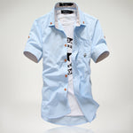 2019 New Arrived Men's Casual Short Sleeve Shirts,Dress Shirt,small mushroom embroidery stripe bordered male shirt Free shipping