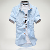 2019 New Arrived Men's Casual Short Sleeve Shirts,Dress Shirt,small mushroom embroidery stripe bordered male shirt Free shipping