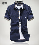 2019 New Arrived Men's Casual Short Sleeve Shirts,Dress Shirt,small mushroom embroidery stripe bordered male shirt Free shipping
