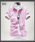 2019 New Arrived Men's Casual Short Sleeve Shirts,Dress Shirt,small mushroom embroidery stripe bordered male shirt Free shipping