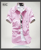 2019 New Arrived Men's Casual Short Sleeve Shirts,Dress Shirt,small mushroom embroidery stripe bordered male shirt Free shipping