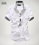 2019 New Arrived Men's Casual Short Sleeve Shirts,Dress Shirt,small mushroom embroidery stripe bordered male shirt Free shipping