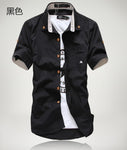 2019 New Arrived Men's Casual Short Sleeve Shirts,Dress Shirt,small mushroom embroidery stripe bordered male shirt Free shipping