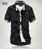 2019 New Arrived Men's Casual Short Sleeve Shirts,Dress Shirt,small mushroom embroidery stripe bordered male shirt Free shipping