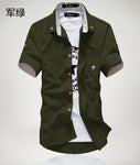 2019 New Arrived Men's Casual Short Sleeve Shirts,Dress Shirt,small mushroom embroidery stripe bordered male shirt Free shipping