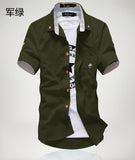 2019 New Arrived Men's Casual Short Sleeve Shirts,Dress Shirt,small mushroom embroidery stripe bordered male shirt Free shipping