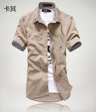2019 New Arrived Men's Casual Short Sleeve Shirts,Dress Shirt,small mushroom embroidery stripe bordered male shirt Free shipping