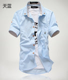 2019 New Arrived Men's Casual Short Sleeve Shirts,Dress Shirt,small mushroom embroidery stripe bordered male shirt Free shipping
