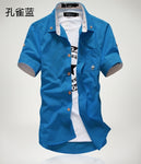 2019 New Arrived Men's Casual Short Sleeve Shirts,Dress Shirt,small mushroom embroidery stripe bordered male shirt Free shipping