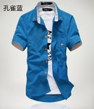 2019 New Arrived Men's Casual Short Sleeve Shirts,Dress Shirt,small mushroom embroidery stripe bordered male shirt Free shipping