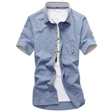2019 New Arrived Men's Casual Short Sleeve Shirts,Dress Shirt,small mushroom embroidery stripe bordered male shirt Free shipping