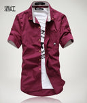 2019 New Arrived Men's Casual Short Sleeve Shirts,Dress Shirt,small mushroom embroidery stripe bordered male shirt Free shipping
