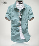 2019 New Arrived Men's Casual Short Sleeve Shirts,Dress Shirt,small mushroom embroidery stripe bordered male shirt Free shipping