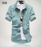 2019 New Arrived Men's Casual Short Sleeve Shirts,Dress Shirt,small mushroom embroidery stripe bordered male shirt Free shipping
